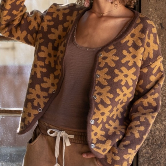 SOLD Flowers Knit Cardigan Sweater Womens Clothing - Picture 2 of 7